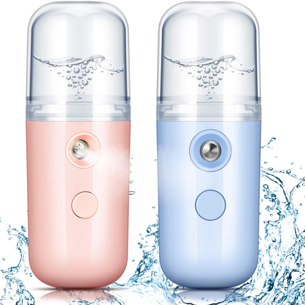 Honoson 2 Nano Facial Mister Sprayer Portable Face Nano Mister for Eyelash Extensions USB Rechargeable 1 oz Handy Skin Care Machine for Face Hydrating, Daily Makeup(Light Pink and Blue)
