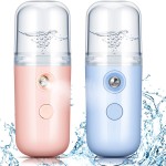 Honoson 2 Nano Facial Mister Sprayer Portable Face Nano Mister for Eyelash Extensions USB Rechargeable 1 oz Handy Skin Care Machine for Face Hydrating, Daily Makeup(Light Pink and Blue)