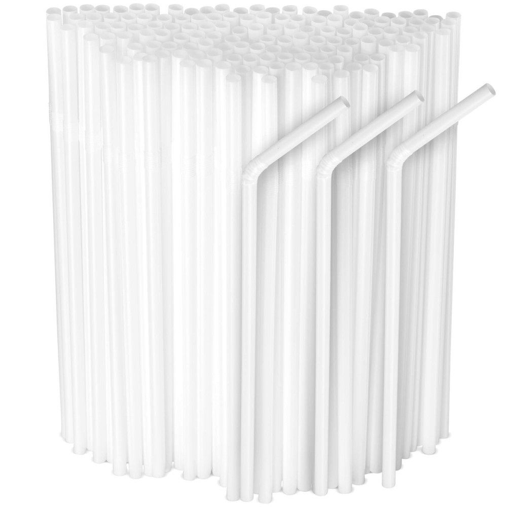 [500 Pack] White Flexible Plastic Drinking Straws Disposable Straw 8\'\' inches Tall