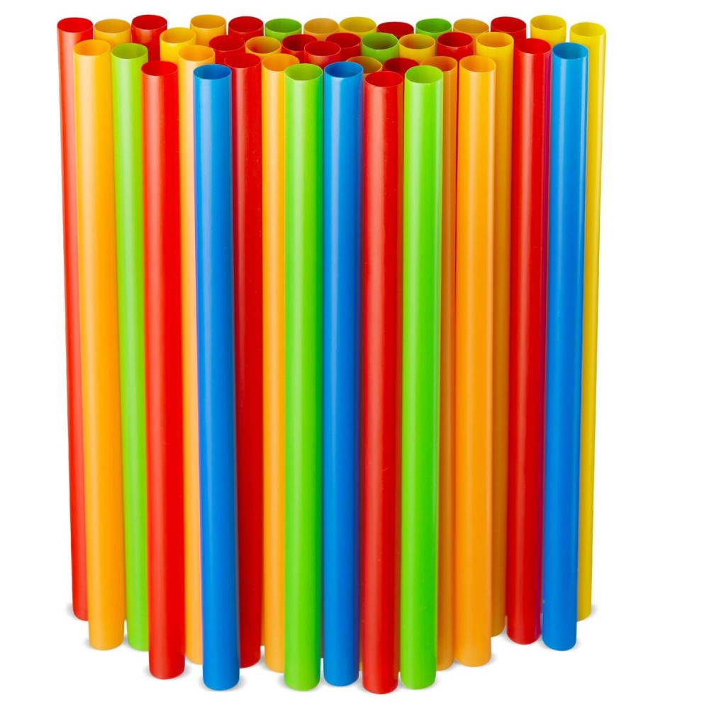 Assorted Colors Jumbo Smoothie Straws, Colorful Disposable Wide-mouthed Large Milkshake Straws 9\'\' Inches High/Tall 100 pack