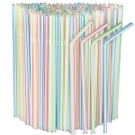[500 Pack] Striped Flexible Plastic Drinking Straws Disposable Straw 8\'\' inches Tall Assorted Colors
