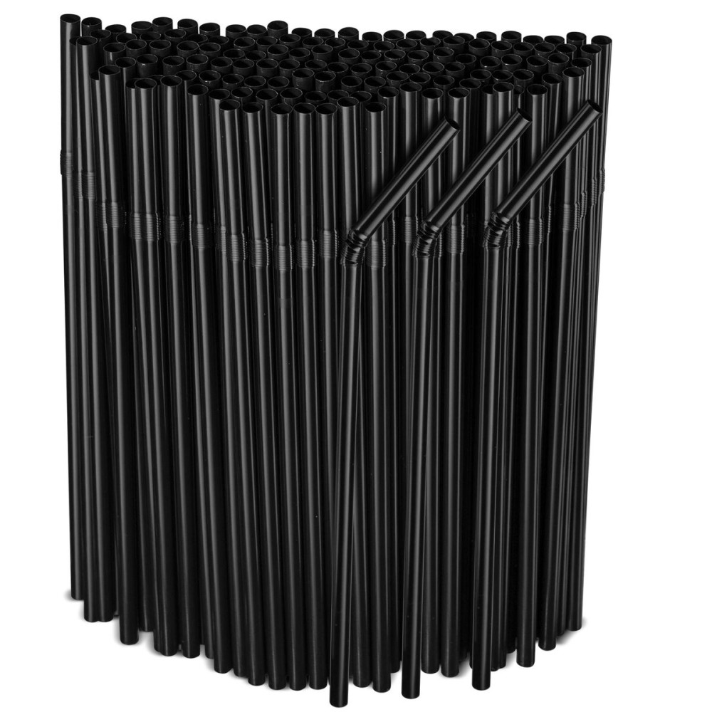 [500 Pack] Black Flexible Plastic Drinking Straws Disposable Straw 8\'\' inches Tall