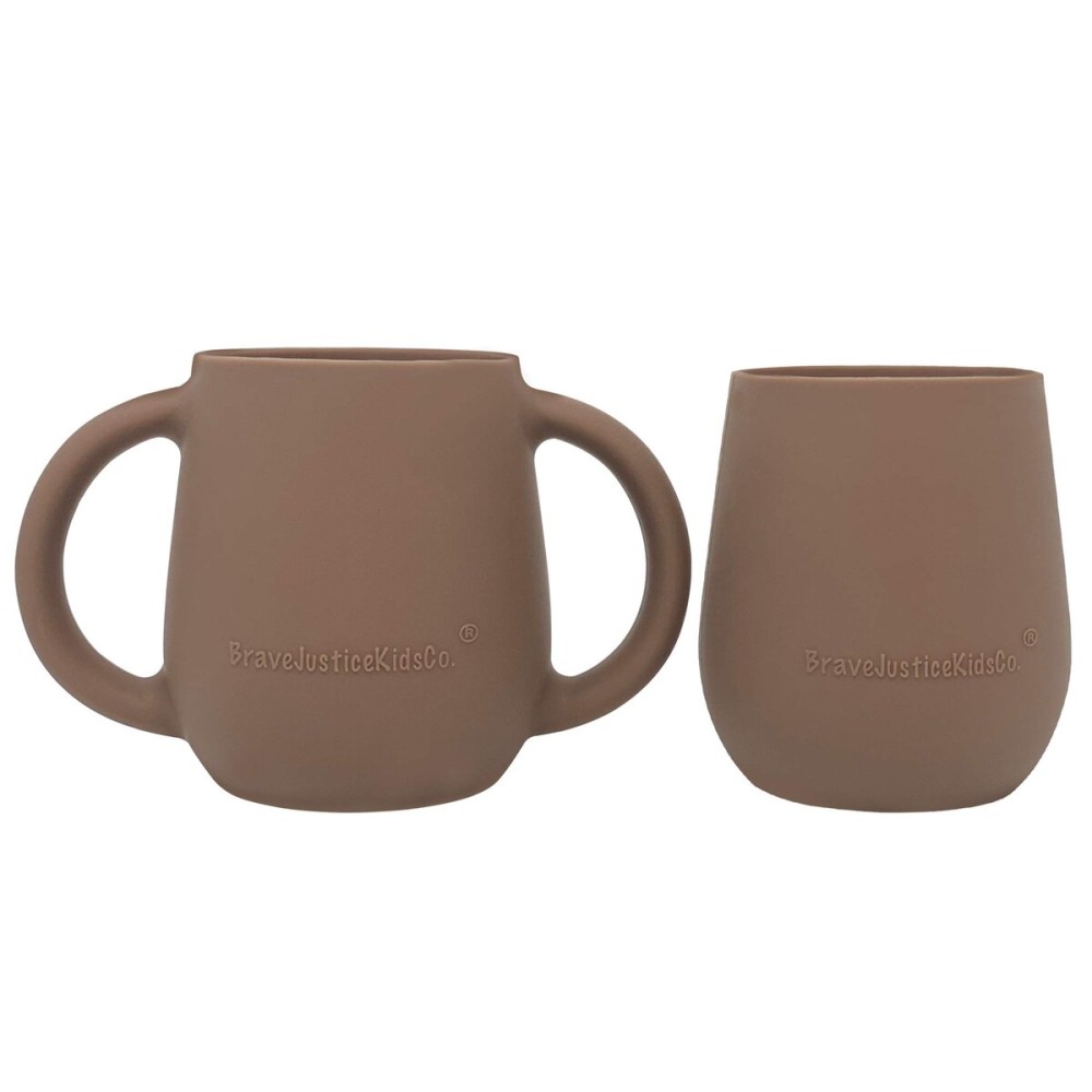 BraveJusticeKidsCo. | Teenie Tiny Silicone Developmental Baby-Led Weaning Drinking Cups (2 pack) (Warm Taupe)