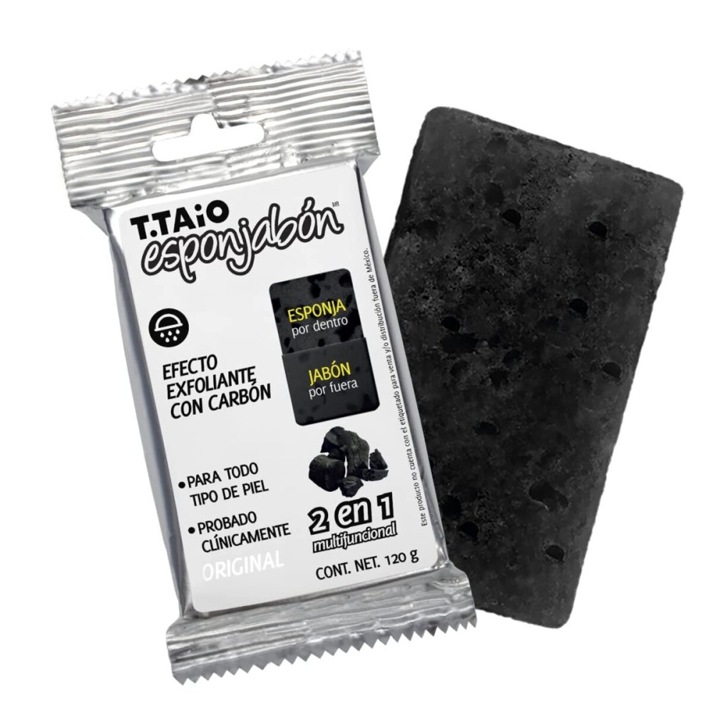 T.Taio Esponjabon Soap Sponge - Cleansing Shower Scrubber - Cleaning Bath Wash Scrub - Oil Removal - Massage & Lather Foot, Elbow, & Face - Bathroom Accessories (Charcoal)