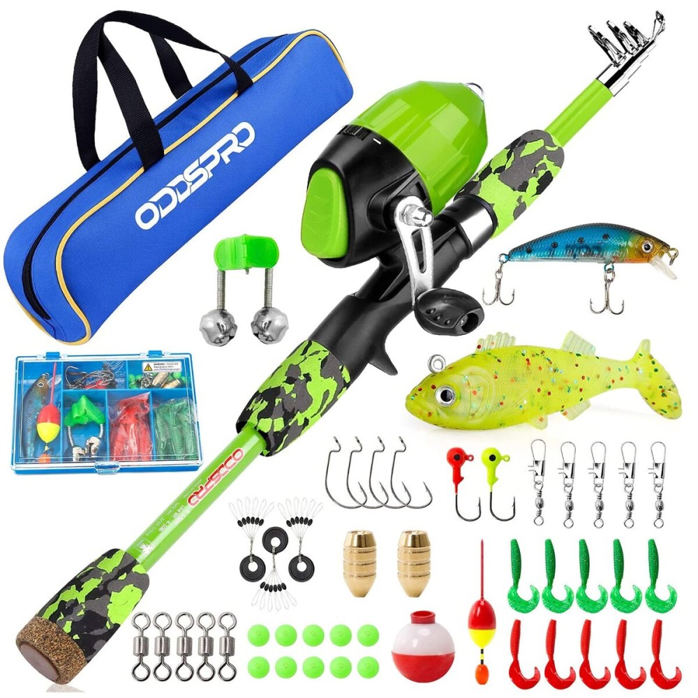 ODDSPRO Fishing Poles for Kids Ages 4-12 - Kids Fishing Gear with Fishing Tackle Box, Fishing Lures, Reel, Portable Fishing Bag, Great Gift for Boys Girls