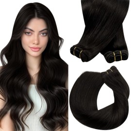 Sunny Hair Sew in Hair Extensions Real Human Hair Brown Weft Hair Extensions Human Hair Dark Brown Straight Human Hair Weft Extensions Brazilian Real Hair Weft Full Head 16inch 100G