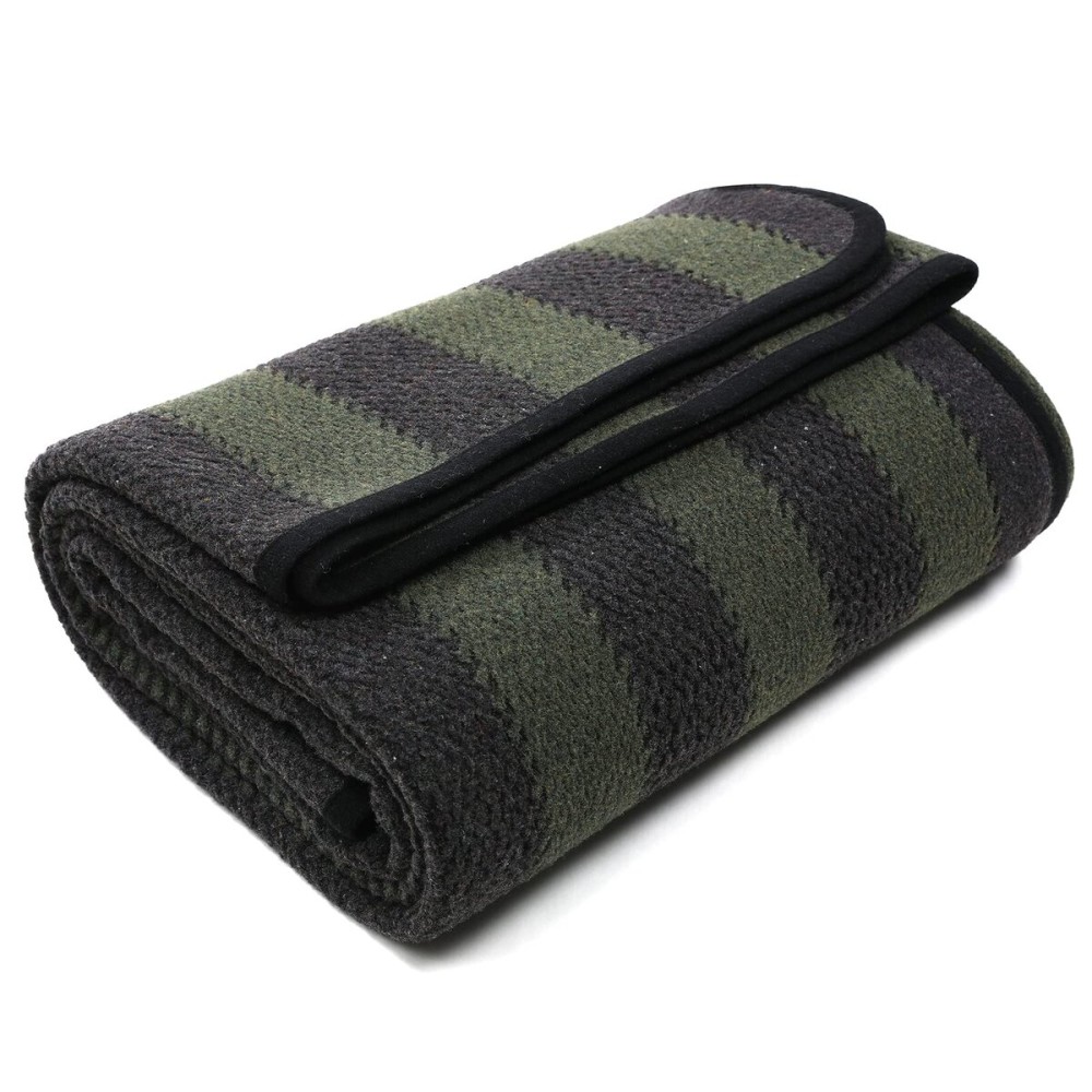 PuTian Merino Wool Blanket - 87 x 63 Thick Warm Soft Large Bed Throw - Great for Camping, Outdoors, Travel, Car, Couch, All Weather Green Stripe
