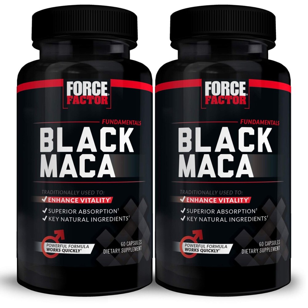 Force Factor Black Maca Root Supplement for Men, 1000mg Maca Negra Extract for Energy, Hormonal Balance & Vitality, Superior Absorption with BioPerine, 120 Capsules, 2-Pack