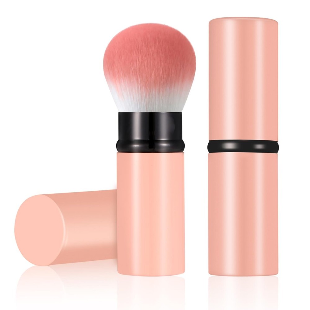 Falliny Retractable Makeup Brush, Travel Kabuki Face Blush Brush, Portable Powder Foundation Sunscreen Brush with Cover for Blush, Bronzer, Buffing, Flawless Powder Cosmetics