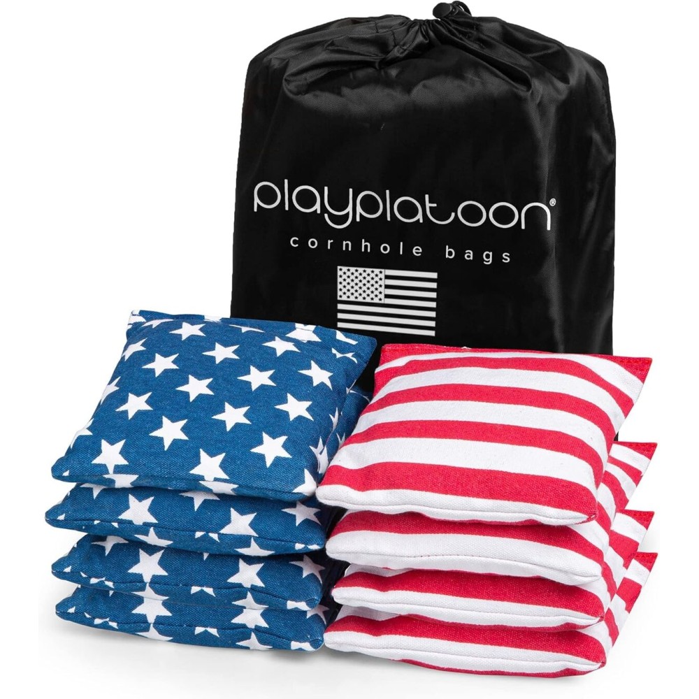 Play Platoon Premium Weather Resistant Duckcloth Cornhole Bags - Set of 8 Bean Bags for Corn Hole Game - Regulation Size & Weight - Thin Red Line - American