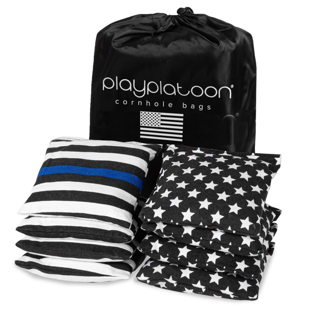 Play Platoon Weather Resistant Cornhole Bean Bags Set of 8 - Regulation Size & Weight - Thin Blue Line American Police Flag Corn Hole Bags
