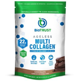 BioTrust Ageless Multi Collagen Peptides Powder - 5 Types (I, II, III, V, X) - Chocolate Collagen Powder for Women & Men - Hydrolyzed Protein - Grass Fed Beef, Fish, Chicken, Eggshell Membrane