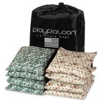 Play Platoon Professional Cornhole Bags - Set of 8 Regulation All Weather Double Sided - Sticky/Slick Side Bean Bags for Pro Corn Hole Game, Slick Duck Canvas & Sticky Suede Side - Army Camo & Desert