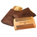 Menesia Wooden Beard Comb, 3 Pieces & Durable Cases for Men, Beard & Mustaches, Fine & Coarse Teeth, Brown Deer Design