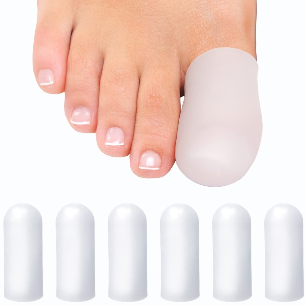 Soft Gel Toe Caps with Healing Coconut Oil - 6 Reusable Big Toe Protectors for Ingrown or Missing Toenails, Corns, Calluses & Blister Relief
