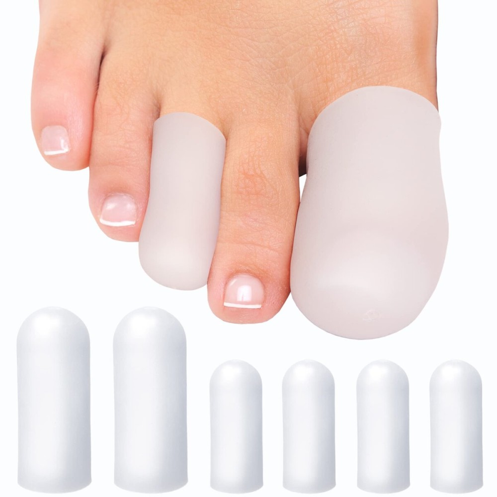 Homergy Soft Gel Toe Caps with Healing Coconut Oil - 6 Reusable Small & Big Toe Protectors for Ingrown or Missing Toenails, Corns, Calluses & Blister Relief