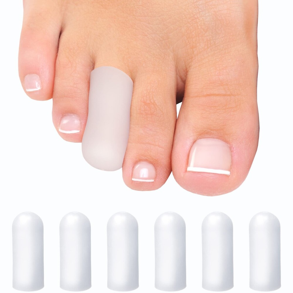 Soft Gel Toe Caps with Healing Coconut Oil - 6 Reusable Small Toe Protectors for Ingrown or Missing Toenails, Corns, Calluses & Blister Relief