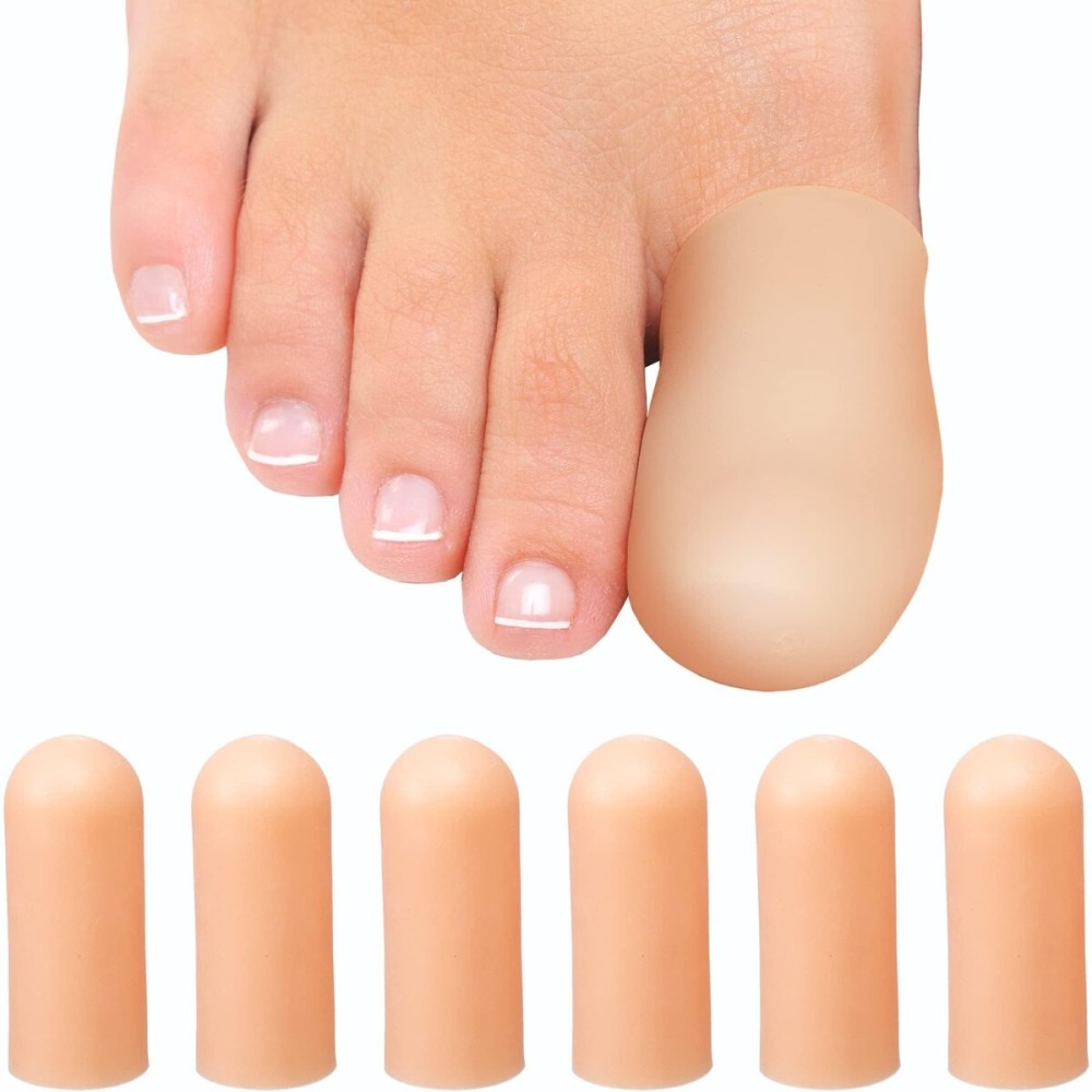 Homergy Soft Gel Toe Caps with Healing Coconut Oil - 6 Reusable Big Toe Protectors for Ingrown or Missing Toenails, Corns, Calluses & Blister Relief
