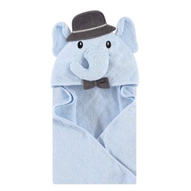 Hudson Baby Unisex Baby Cotton Animal Face Hooded Towel, Blue Charcoal Elephant, One Size