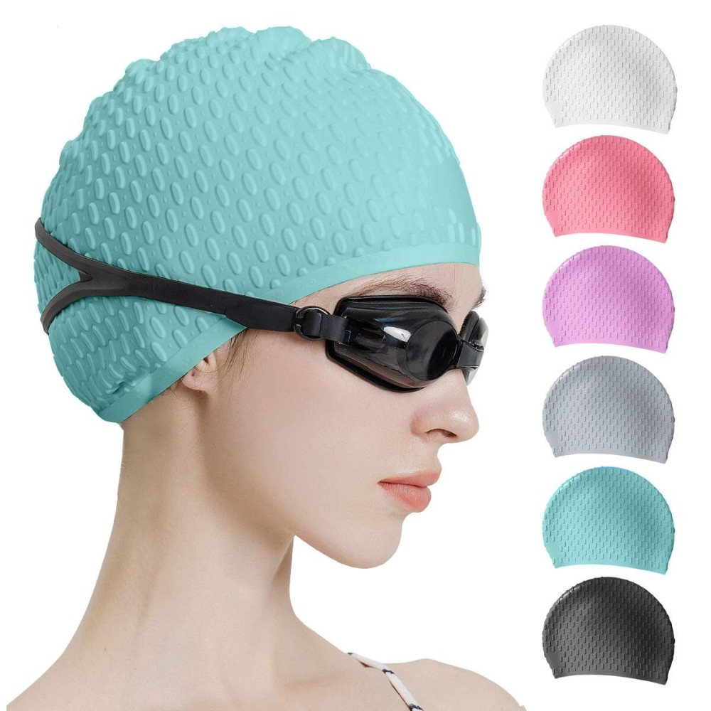Tripsky Silicone Swim Cap,Comfortable Bathing Cap Ideal for Curly Short Medium Long Hair, Swimming Cap for Women and Men, Shower Caps Keep Hairstyle Unchanged (Green)