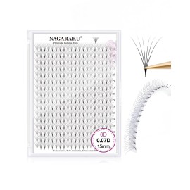 NAGARAKU Premade Fans Eyelash Extensions 320 Fans 6D Volume 0.07mm D curl 15mm Sharp Narrow Stem Clusters Thin Pointy Base Russian Pre Fanned Fluffy Matte Black