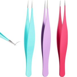 3 Pcs Tweezers for Ingrown Hair Remover Sharp Blackhead Remover Stainless Steel Tweezers Precision Eyebrow and Shards(Rose Red, Purple, Blue)