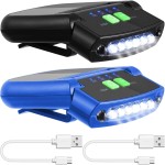Mudder 2 Pieces LED Clip on Cap Lights USB Rechargeable Cap Flashlight Clip Waterproof Ultra Bright Hat Flashlight Headlamp for Fishing Camping Hand Work (Black,Blue)