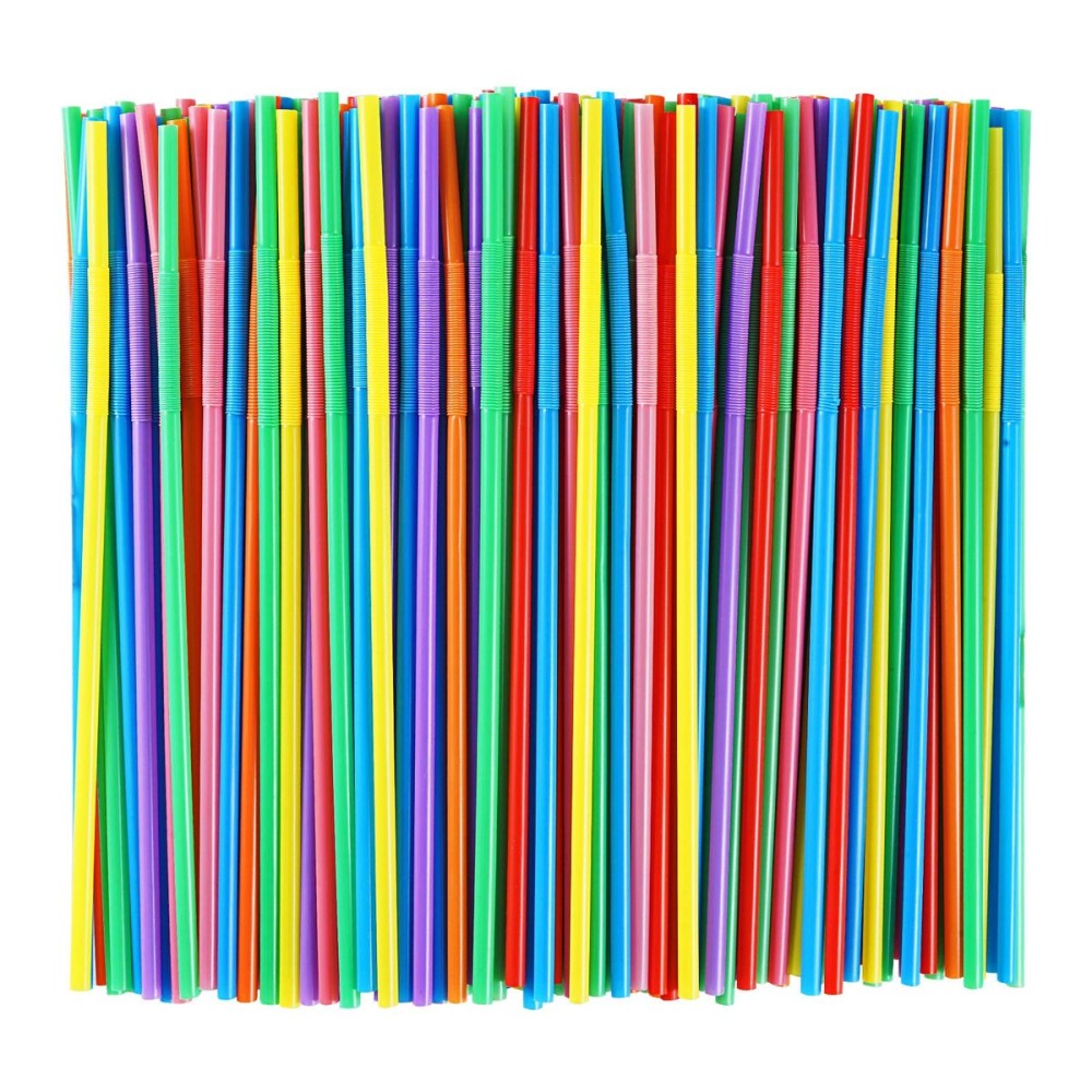 300 Pcs Colorful Plastic Long Flexible Straws.(0.23\'\' diameter and 10.2 long)