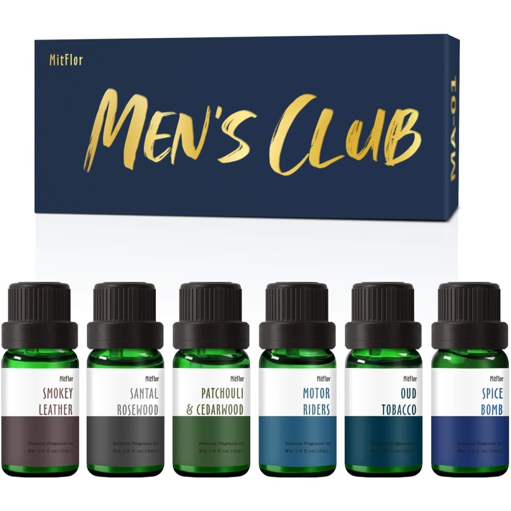 Fragrance Oil, MitFlor Men\'s Club Fragrance Gift Set, Premium Essential Oils for Home Diffusers, Soap Candle Making Scents, Scented Oils Gift Set for Men, 10ml x 6