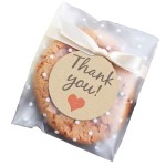 FLYTT Self Adhesive Cookie Bags, White Polka Dot Individual Resealable Cellophane Treat Bags with Thank You Stickers for Gift Giving (3.9\'\'x3.9\'\', 100 Pcs)