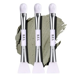 Bare Essentials Living Clay Face Mask Brush (3 Pack, White) Dual Soft Silicone Face Mask Applicator Brush Tool, Great Facial Essentials, Moisturizer Applicator & Skincare Brush for Facials
