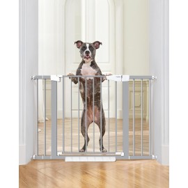 Cumbor 29.7-46 Baby Gate for Stairs, Gifts for Mom-Auto Close Dog Gate for The House, Easy Install Pressure Mounted Pet Gates for Doorways, Easy Walk Thru Wide Safety Gate for Dog, Gray
