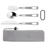 OUTXE Titanium Flatware Polished Knife Fork Spoon Set Lightweight Ti Camping Utility Cutlery Set with Carrying Bag for Traveling Picnic Hiking