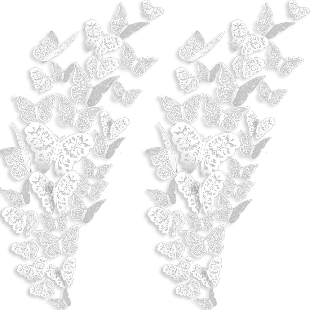 72 Pieces 3D Butterfly Wall Decals Sticker Decal Wall Decor Art Decorative Sticker 3 Sizes for Room Home Nursery Classroom Offices Bedroom Bathroom Living Room Decor(White)