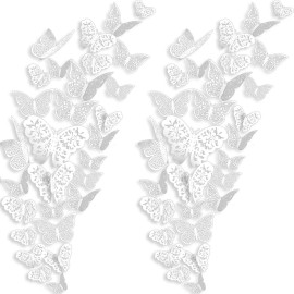 72 Pieces 3D Butterfly Wall Decals Sticker Decal Wall Decor Art Decorative Sticker 3 Sizes for Room Home Nursery Classroom Offices Bedroom Bathroom Living Room Decor(White)