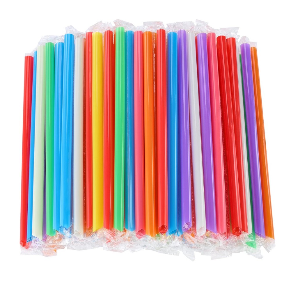 RENYIH 300 Pcs Multi Colors Jumbo Smoothie Boba Straws,Plastic Milkshake Disposable Wide-mouthed Large Individually Wrapped Straws(0.43 Wide X 9.45 Long)