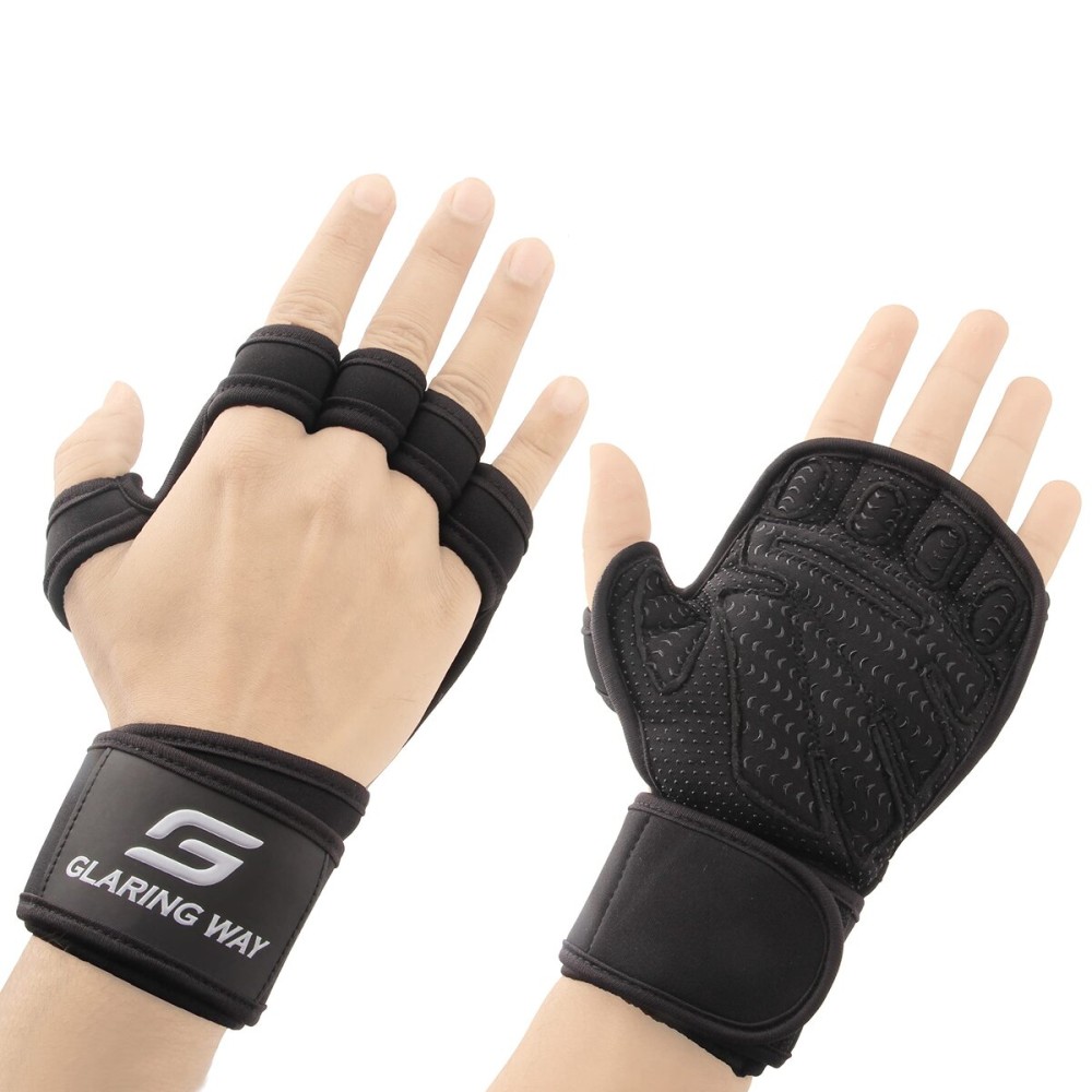 Glaring Way Ventilated Weight Lifting Gloves, Thick Padded Workout Gym Gloves with Full Palm Protection & Grip & Shock Absorption for Women & Men\'s Fitness Exercise Training (Black, Small)