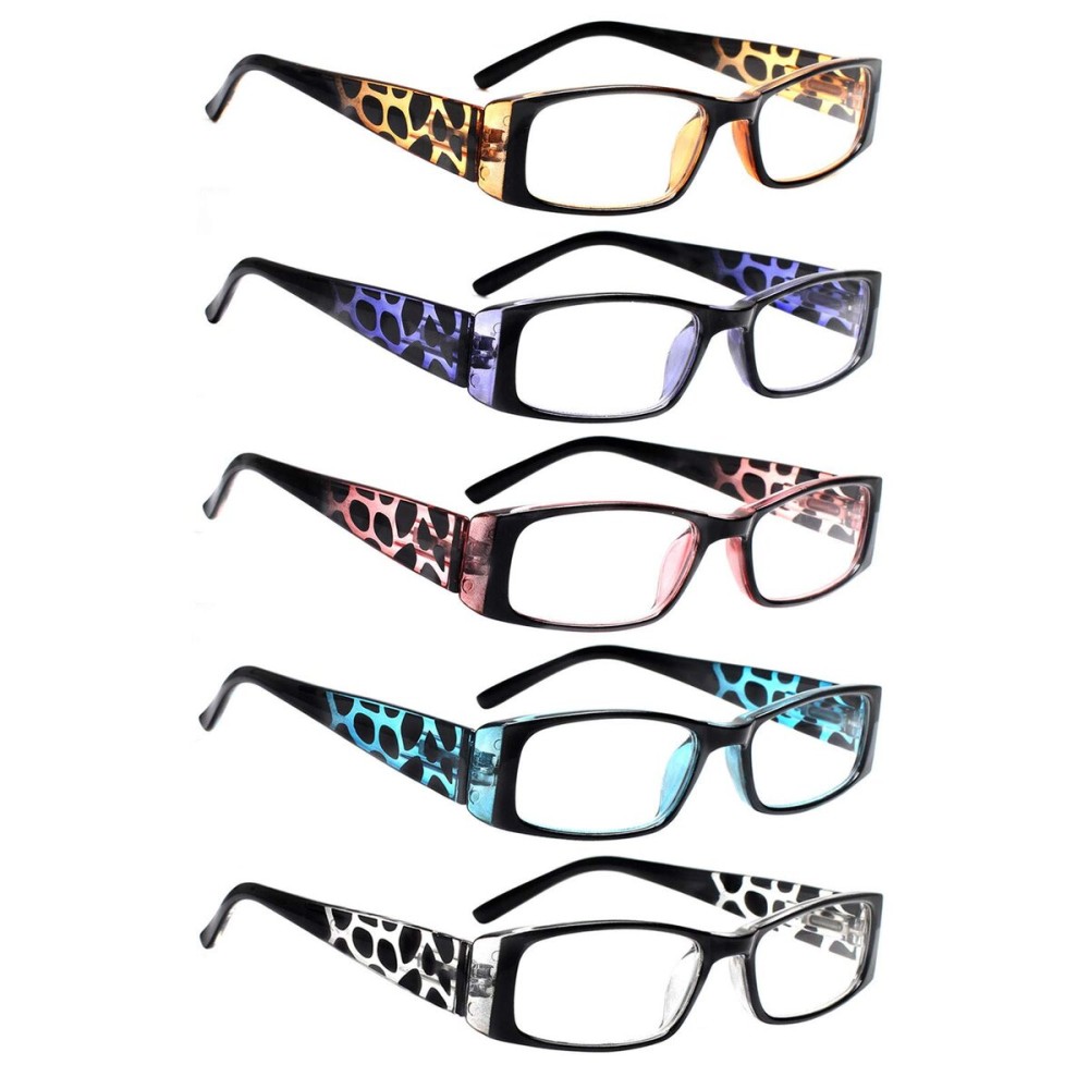 5 Pack Spring Hinge Reading Glasses Rectangular Fashion Quality Readers for Men and Women (multicolour, 3.00)Medium