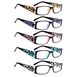 5 Pack Spring Hinge Reading Glasses Rectangular Fashion Quality Readers for Men and Women (multicolour, 1.75)