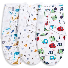 Bubble bear Baby Swaddle Blankets for Baby Boy Girl 0-3 Months,Hypoallergenic Skin-Friendly Swaddle,Cute Little Soccer Ball, Dinosaur, Adjustable Newborn Sleep Sack, 3 Pack