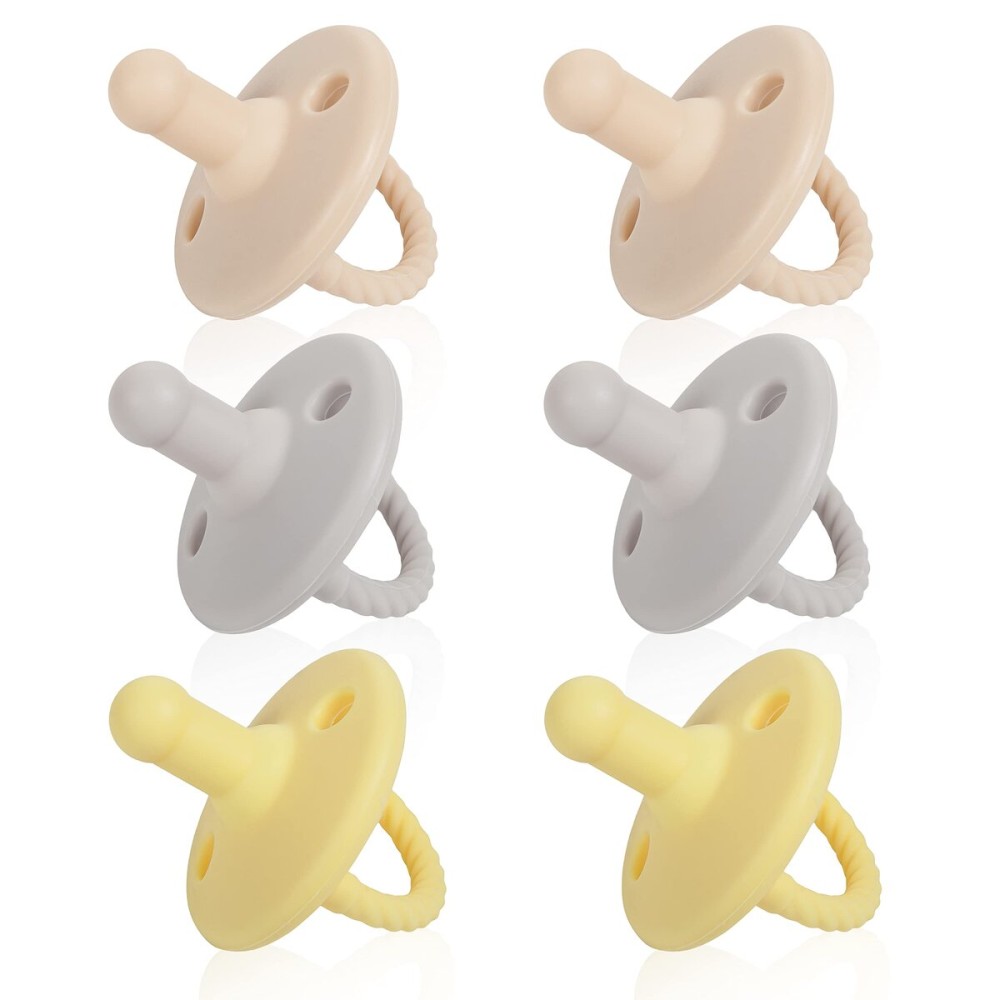 Sweet Child Pacifiers 0-18 Months, Set of 6 Ultra-Light Silicone Binkies with Collapsible Handle & 3 Air Holes for Added Safety, Best Newborn Pacifiers for Baby Boys Or Girls
