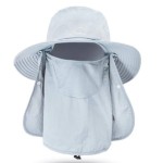 Fishing Hat for Men & Women, Outdoor UV Sun Protection Wide Brim Hat with Face Cover & Neck Flap Grey