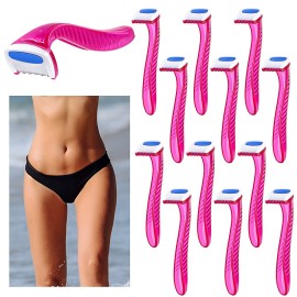 Honoson 12 Pcs Disposable Bikini Razors for Women Bikini Line Trimmer Shaver Small T Type Razor Durable Travel Accessories Pubic Hair Removal Beauty for Body Cosmetic Tool(Pink)