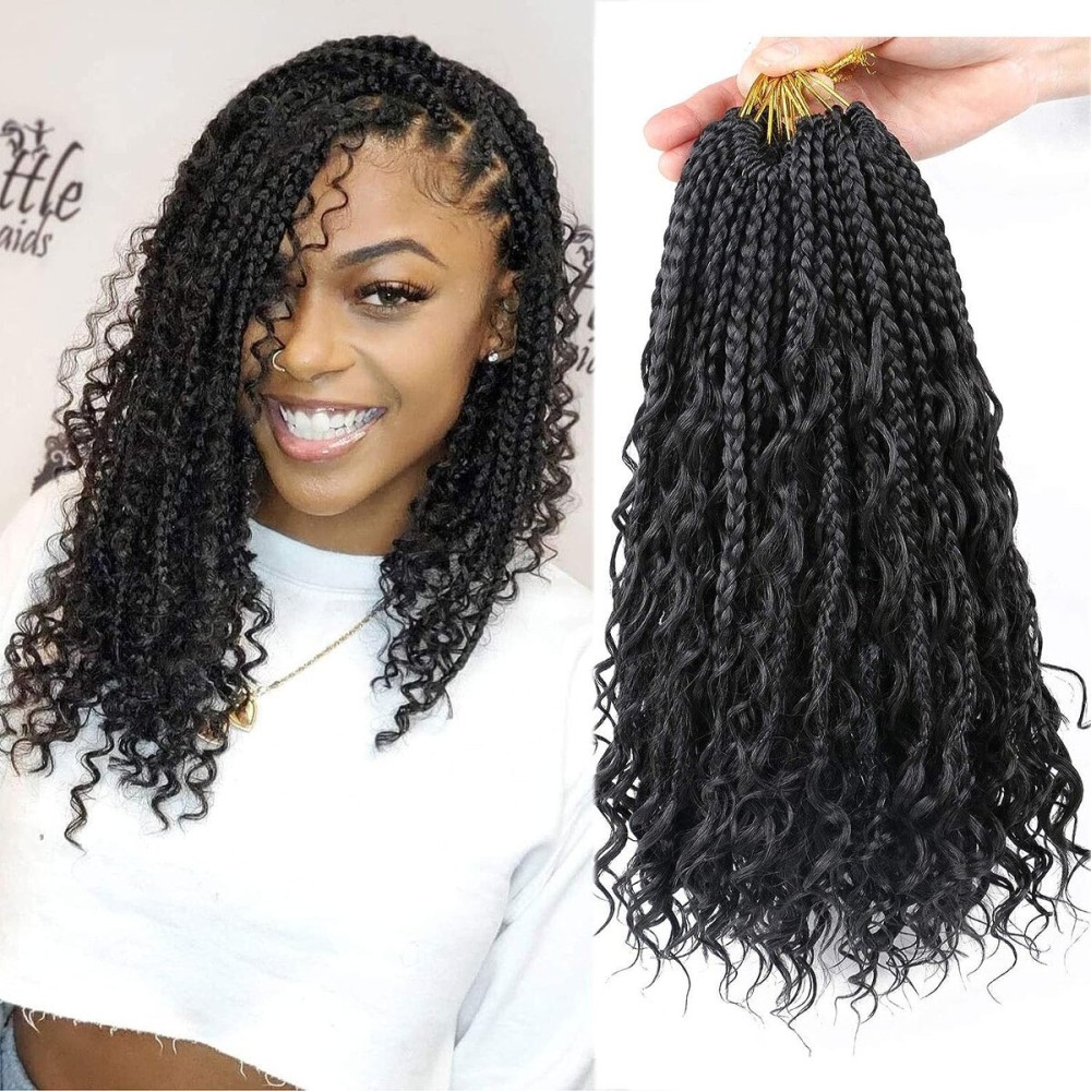 LMZIM 14 Inch Goddess Box Braids Crochet Hair for Black Women - 8 Packs Synthetic Hair Extension,Bohemian Boho Box Braids Crochet Braid Curly Ends1B