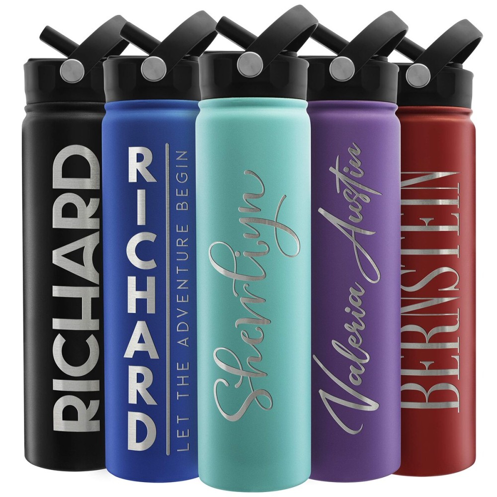 Amazing Items Personalized Water Bottle w/Straw & Lid, 24 oz - Teal | Custom Stainless Steel Sports Water Bottle w/Name and Text - Double-Wall, Vacuum Insulated - Rotating Handle