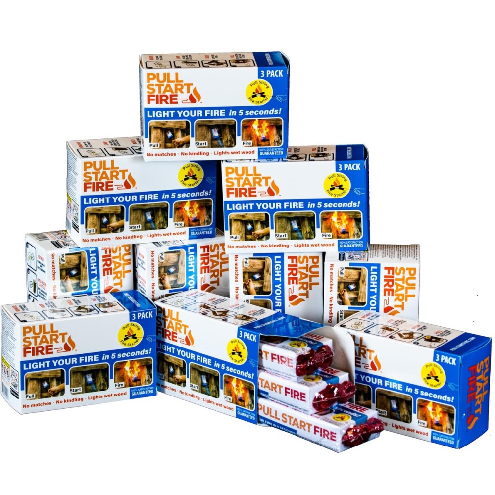 Pull Start Fire Pull String Firestarter | No Matches Required, Fire Starts in Seconds | for Campfires, Grill, Fireplace, BBQ | Lights Wet Wood, Easy to Use, Food Safe and Weather Resistant | 30 Pack