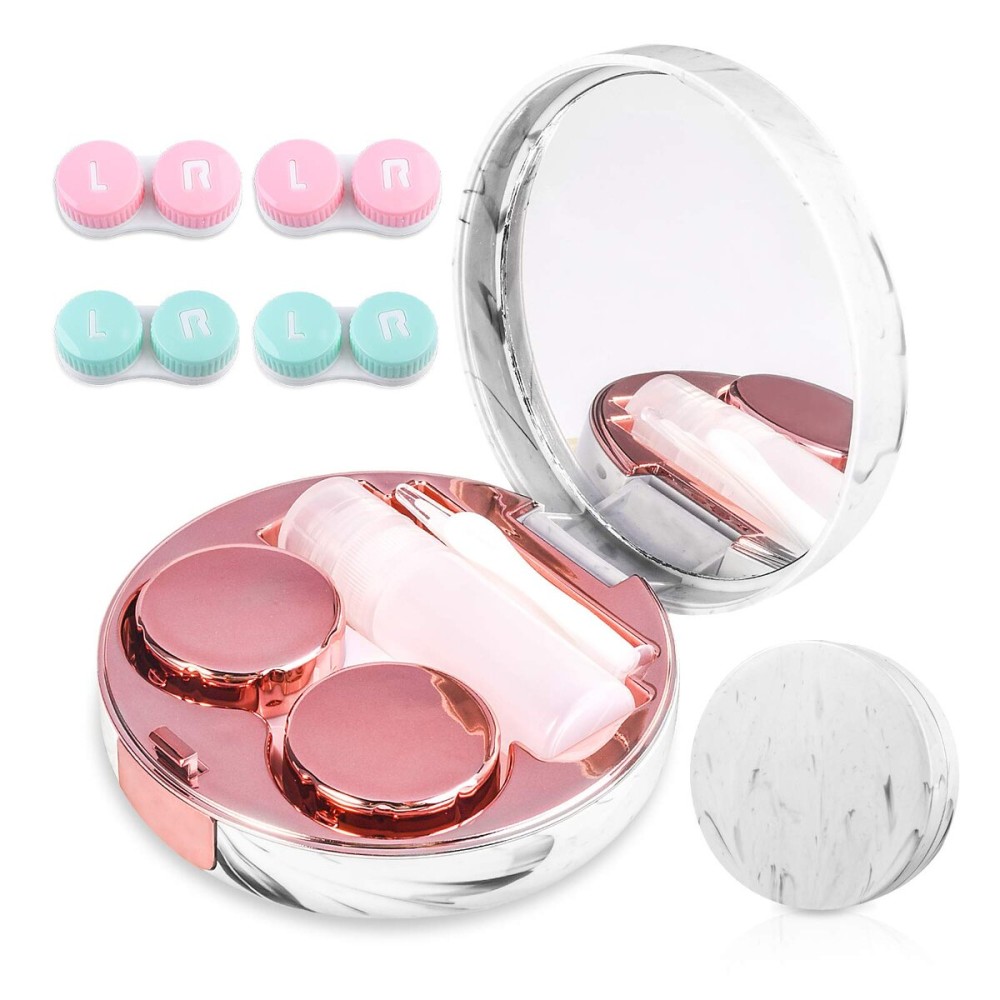 Cute Contact Lens Case Portable Travel Box with Mirror Tweezers Remover Tool Solution Bottle for Office and Outdoor