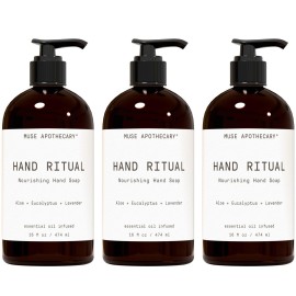 Muse Apothecary Hand Ritual - Aromatic and Nourishing Hand Soap, Infused with Natural Aromatherapy Essential Oils - USDA Certified Biobased - 16 oz, Aloe + Eucalyptus + Lavender, 3 Pack