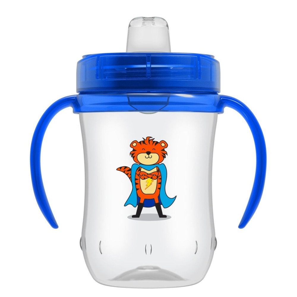 Dr. Brown\'s Milestones Soft Spout Sippy Cup with Handles, Blue Tiger Hero, BPA-Free, 9 oz/270 mL, 9m+