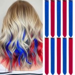 LADYAMZ Colored Hair Extensions 10 PCS, Colorful Christmas Party Highlights Clip in Synthetic Hair Extensions, Red and Blue Hair Accessories Hairpiece for Girl Women Party Favor Cosplay Gift 22 In